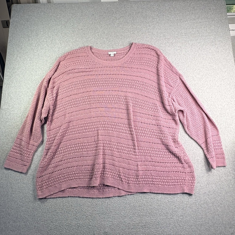 J Jill Sweater Women's 4X Pink Plus Crochet Open Knit Beach Long Sleeve